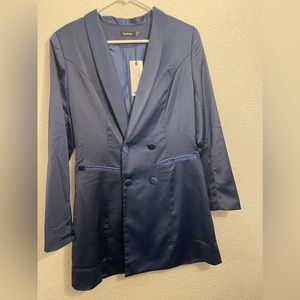 Boohoo long navy silk blazer/dress size 10 brand new tags on never worn